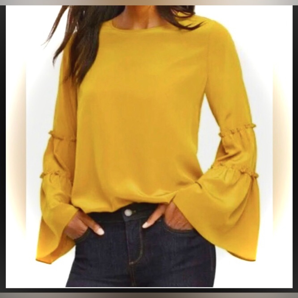 Valerie Steven’s boho Yellow long flare layered sleeve top size medium NWOT